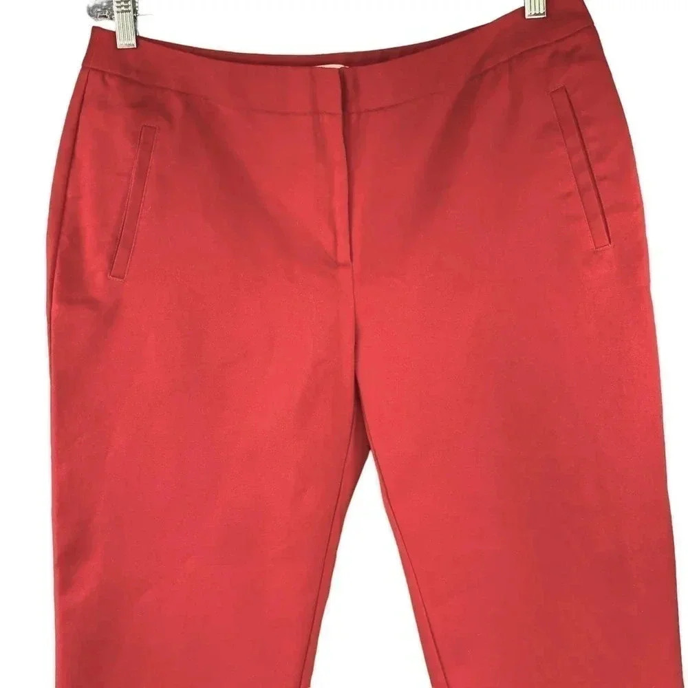Chico's Red Cropped Chino Casual Pants Women Size L/14 Folded Cuff Straight Leg - Picture 5 of 16